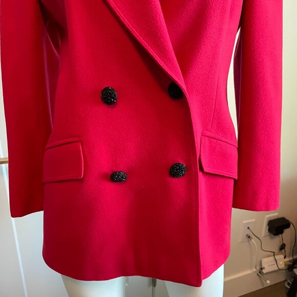 Jean Claude Poitras Bof! Designer Vtg Double Breasted Wool Blend Blazer Red Sz 8 - Picture 3 of 13